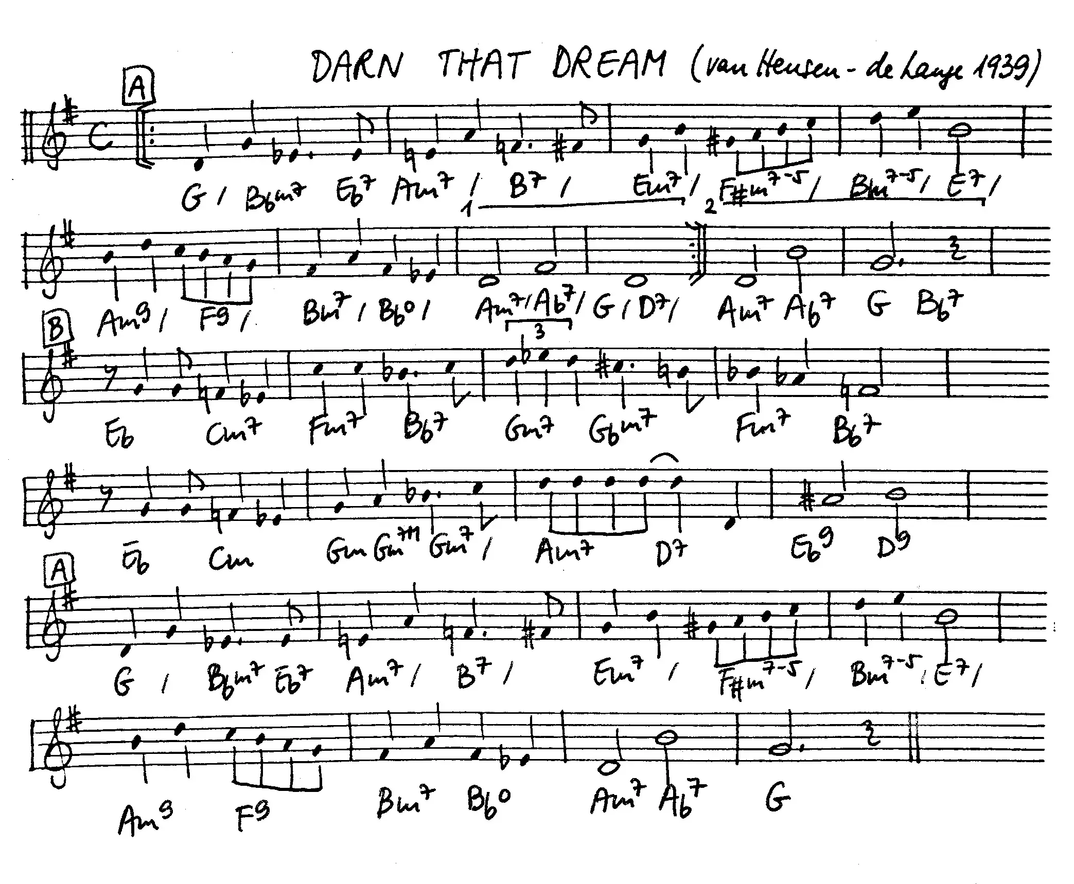 darn that dream free jazz leadsheet - Courtesy of the Jungle Jazz Band